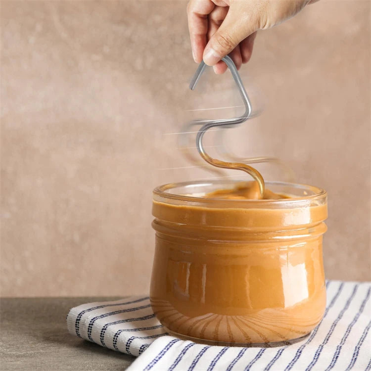 Stainless Steel Peanut Butter Mixer with Scraper – Nut Butter Stirrer & Jam Stirring Tool – Ideal for Mixing Natural Nut Butters in the Jar