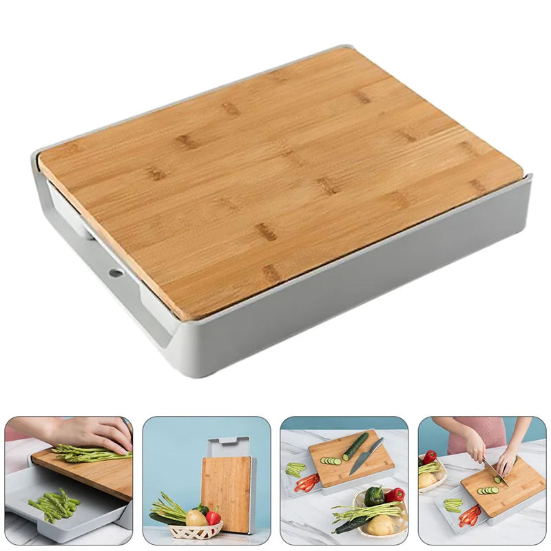 Multifunction Premium Bamboo Wooden Chopping Board – Effortless Cutting & Slicing with Convenient Sliding Plastic Pull-Out Tray – Perfect for Modern Kitchens