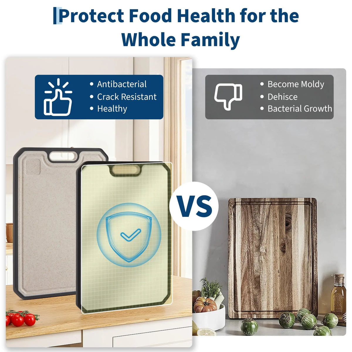 Titanium & Wheat Straw Chopping Board Set of 2 – Reversible Double-Sided Cutting Boards with Juice Grooves – Perfect for Raw Meat & Fruit (38 x 25cm)