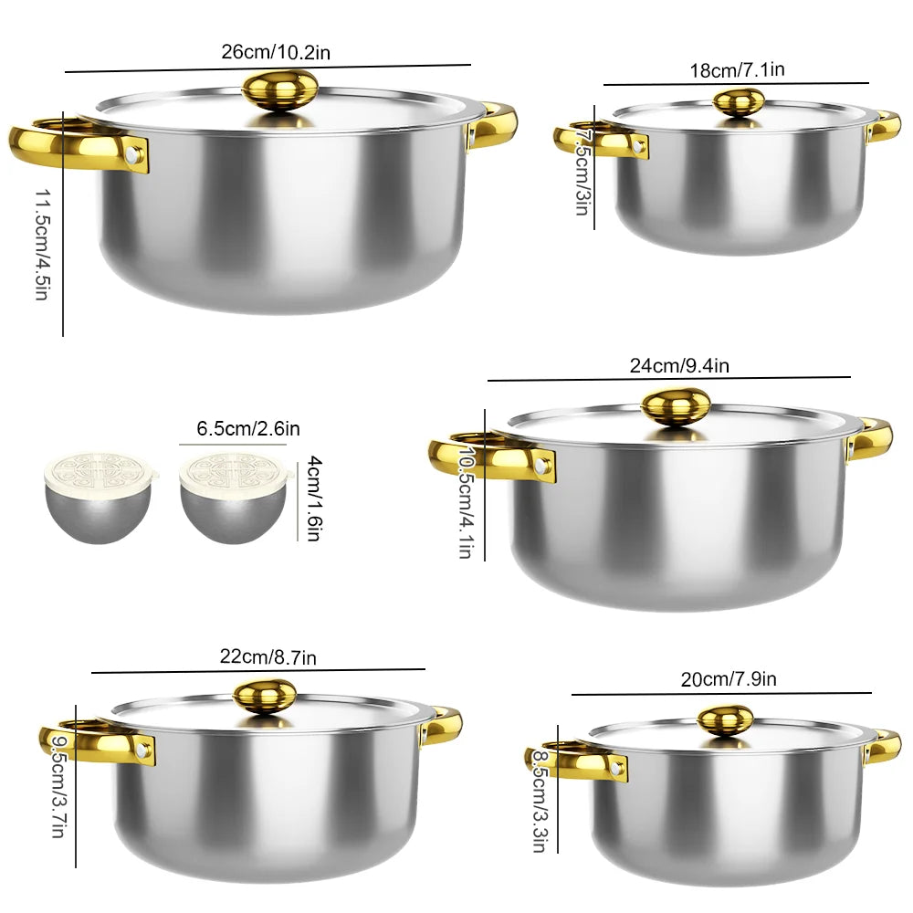 Stainless Steel Cookware Set with Kettle & Non-Stick Pan – Thickened Stockpots 18cm to 24cm with Lids – Ideal for All Hobs – Available in 14 & 17 Piece Sets