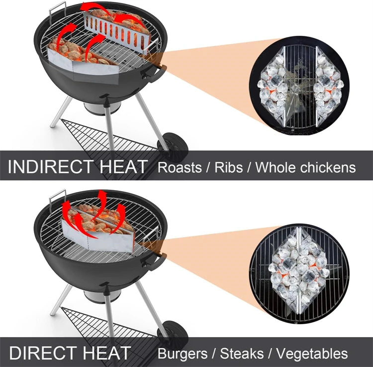 Stainless Steel Charcoal Basket – BBQ Charcoal Holder & Container Tray – Great for Indirect Grilling & Smoking on Kettle Barbecues