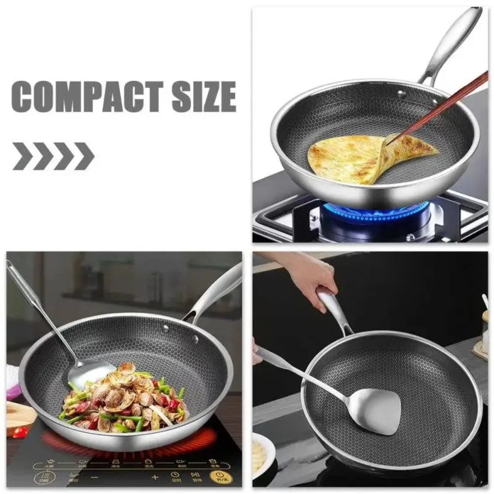 Honeycomb Stainless Steel Frying Pan – Uncoated Thickened Non-Stick Steak Pan for Gas & Induction – Great for Searing, Sautéing & Pancakes – Available in 26cm, 28cm & 30cm