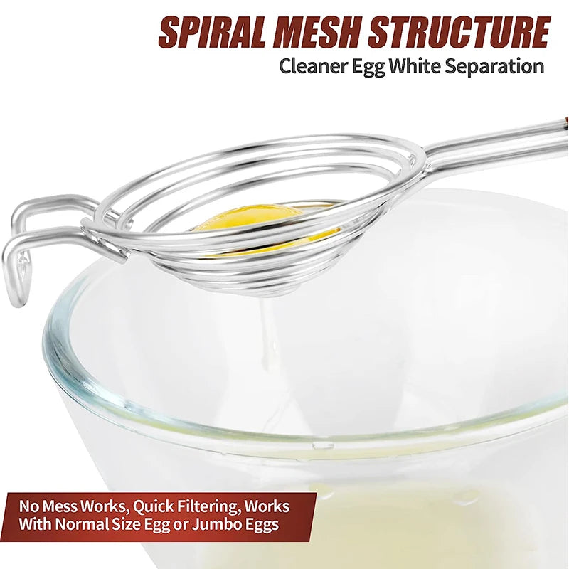 Long Handle Stainless Steel Egg Separator – Egg White & Yolk Divider Filter – Ideal for Baking, Meringues & Omelettes – Available in Brown & Red Colours