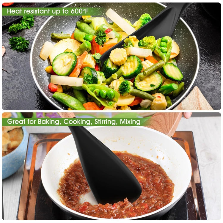 Silicone Cooking Spoon with Wooden Handle – Multi-Function Spatula Spoon for Nonstick Cookware – Great for Mixing, Stirring & Serving