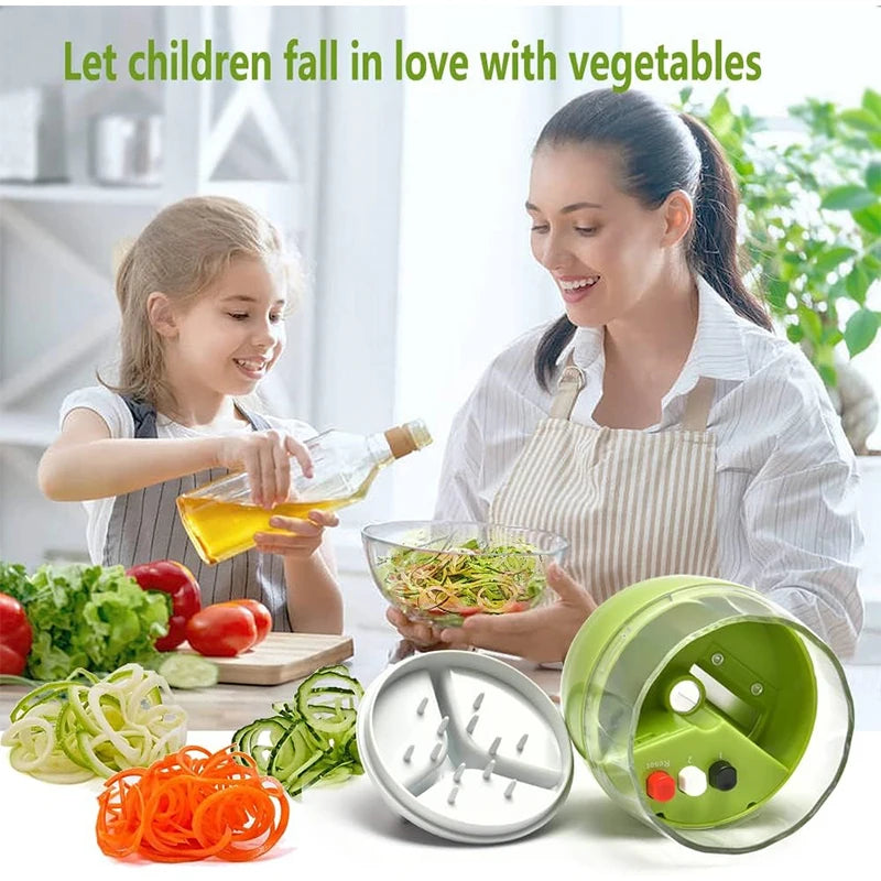 Handheld 4 in 1 Vegetable Spiralizer – Adjustable Spiral Cutter & Veggie Noodle Maker with Stainless Steel Blades – Perfect for Courgetti & Vegetable Spaghetti
