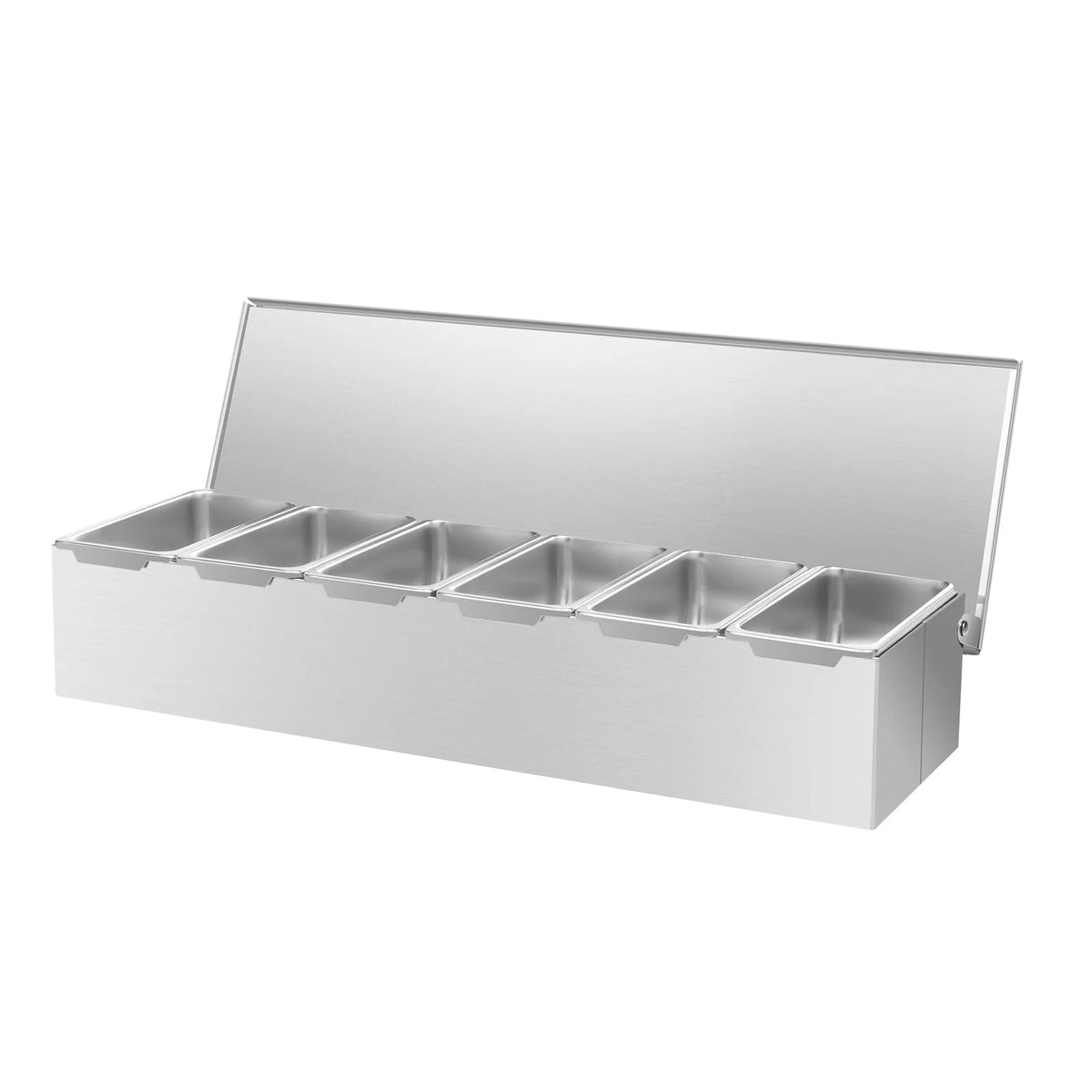 6 Compartment Stainless Steel Seasoning Box with Flip Lid – Sealed Condiment & Spice Container with Removable Trays – Perfect for Kitchens & Restaurants