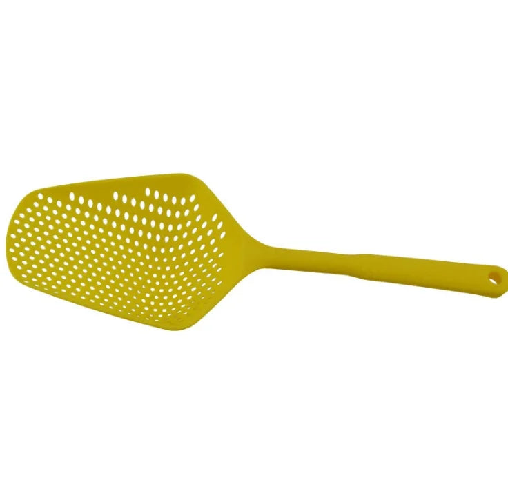 Multi-Purpose Anti-Slip Kitchen Scoop Strainer/Colander – Large Perforated Food Scoop for Draining, Scooping, Filtering Soup, Pasta & Vegetables, with Hanging Hole for Easy Storage, Available in Black, Yellow & Red