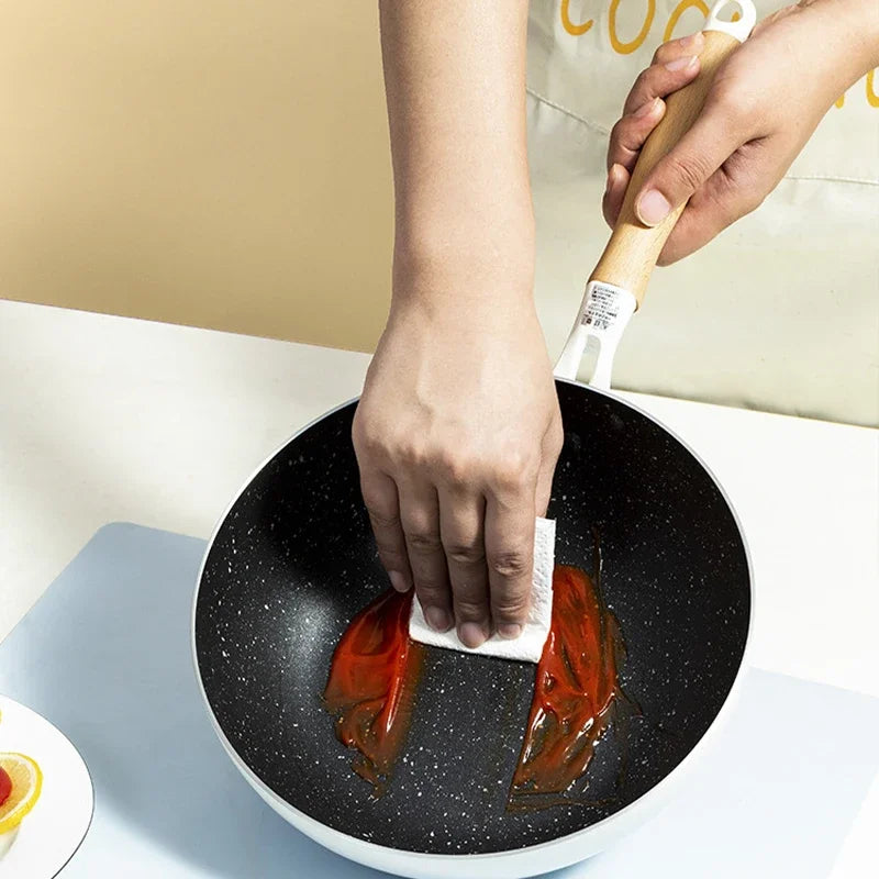 Non-Stick Wok Frying Pan with Wooden Handle – Deep Skillet for Stir-Fries, Sautéing, Frying, Noodles, One-Pan Meals, Steak, Eggs, Pancakes & Daily Cooking  – Induction & Gas Stove Compatible – Available in 20cm, 24cm, 26cm & 28cm