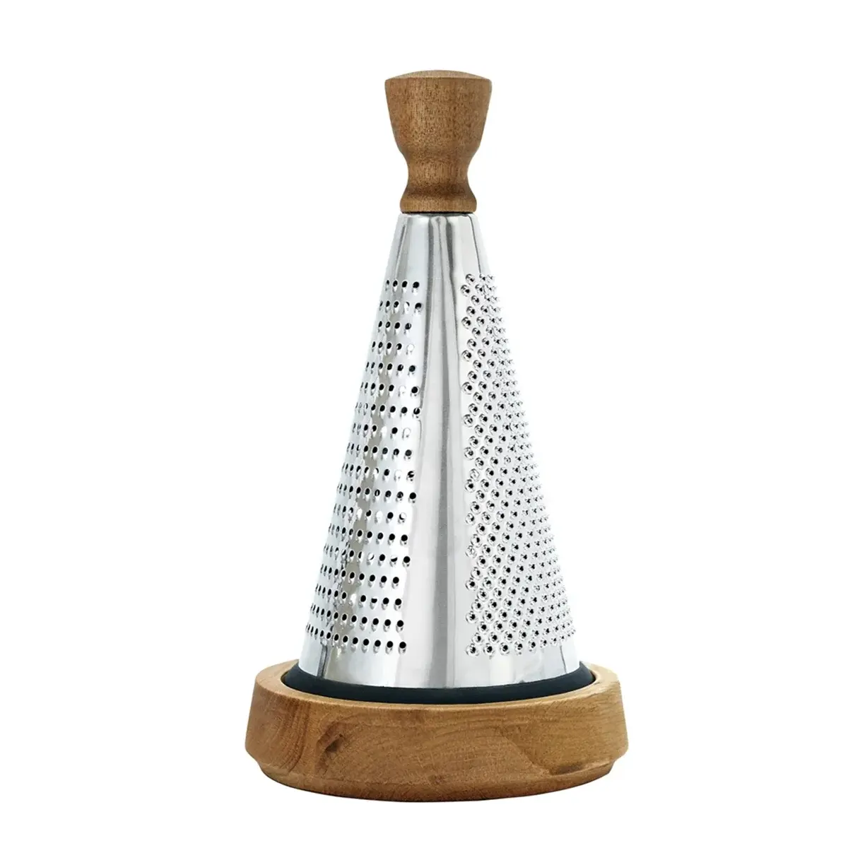 Multi-functional Stainless Steel Cone-Shaped Cheese Grater with Wood Base Container and Wooden Handle – Perfect for Parmesan Cheese, Vegetables, and Fruits in a Vintage Style