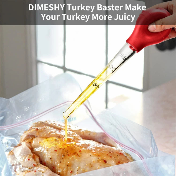 Stainless Steel Turkey Baster with Basting Brush & Injector Needle – Meat Baster Syringe – Great for Roasting Turkey, Chicken & BBQ – Available in Black & Red Colours