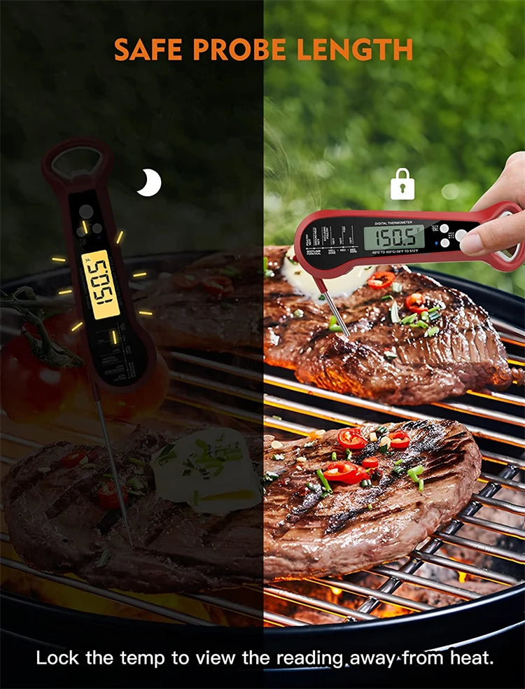 Digital Meat Thermometer with Stainless Steel Probe – Instant Read Food Thermometer – Ideal for Grilling, Roasting & Everyday Cooking