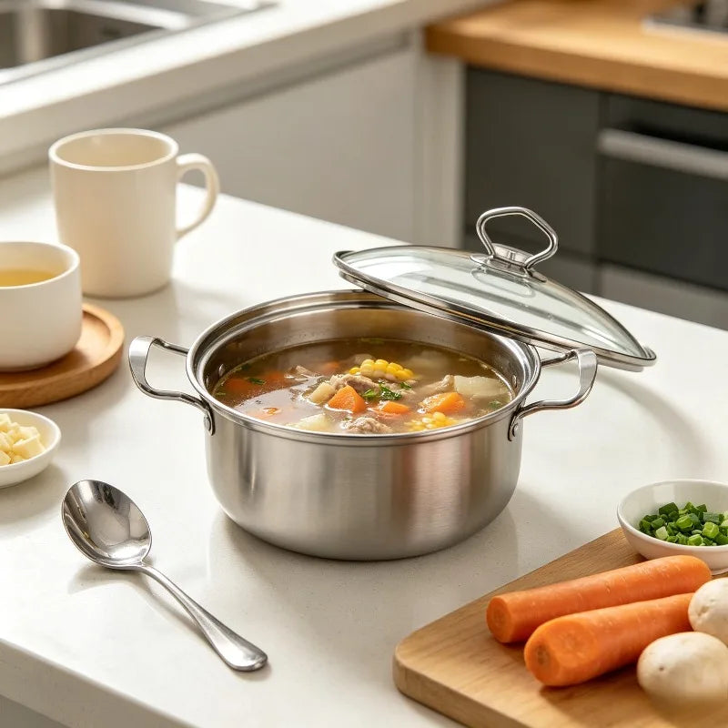 6-Piece Stainless Steel Cookware Set – Nonstick Soup Pots with Lids, 3 Pots & 3 Lids for Everyday Cooking