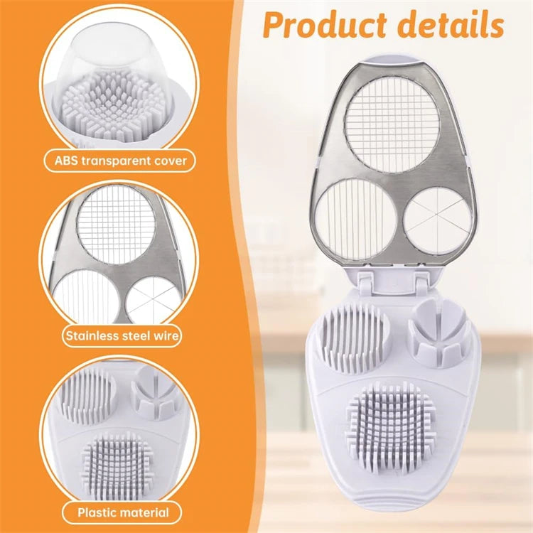 3 in 1 Stainless Steel Egg Slicer – Egg Cutter, Dicer & Wedger – Perfect for Boiled Eggs, Strawberries & Mushrooms – Available in White & Yellow Colours