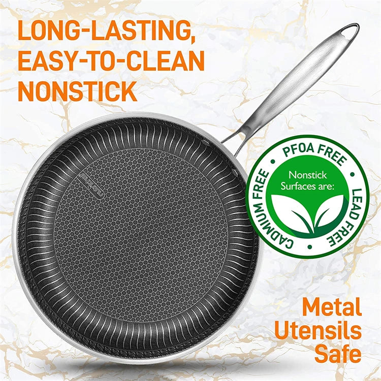 316 Stainless Steel Honeycomb Nonstick Frying Pan – Induction Compatible Skillet & Omelette Pan – Great for Eggs, Steak & Fish – Available With or Without Lid