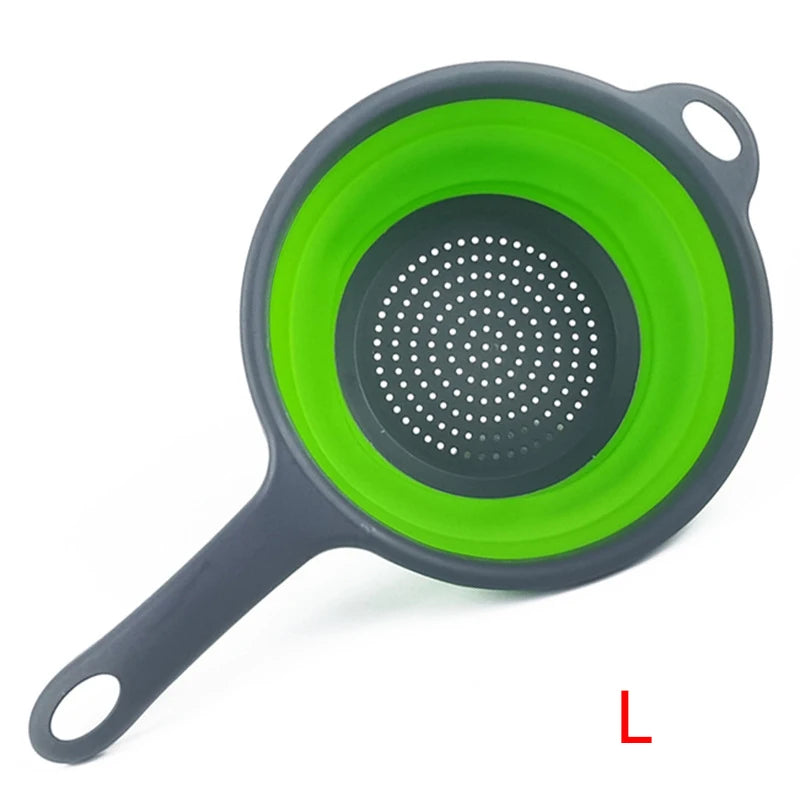 Collapsible Silicone Colander with Handle – Folding Strainer for Pasta, Vegetables & Fruit – Ideal for Small Kitchens, Caravans & Camping – Available in Green, Orange, Blue & Red Colours