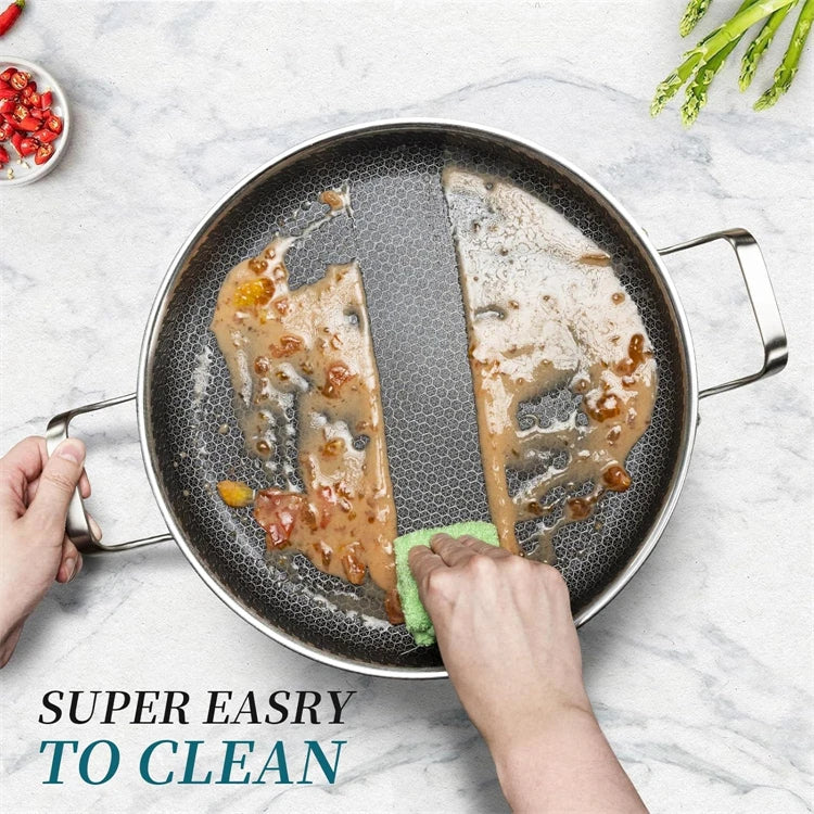 Honeycomb Tri-Ply Stainless Steel Skillet / Paella Pan – Non-Stick Frying Pan with Glass Lid Perfect for Searing, Stir-Frying & One-Pan Meals or preparing paella, Available in 26cm, 28cm, 30cm, 32cm