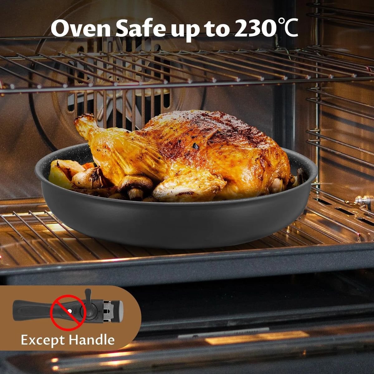4 Piece Non-Stick Frying Pan Set with Detachable Handle – Stackable 20cm, 24cm & 28cm Pans – Ideal for Hob to Oven to Table Cooking