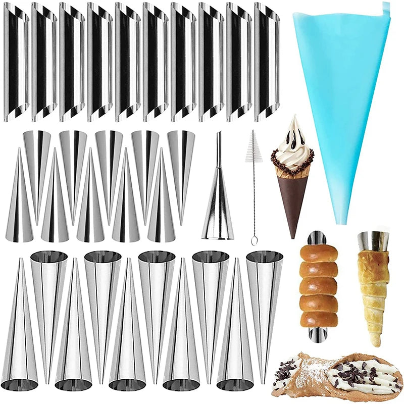 Stainless Steel Cream Horn Moulds – Cannoli Tubes & Pastry Cone Forms – Ideal for Cream Horns, Cannoli & Croissant Rolls – Available in 20, 23 & 33 Pieces