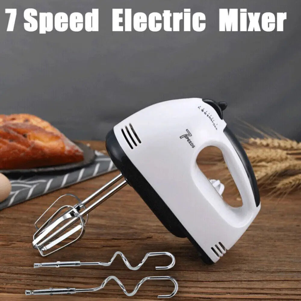 7 Speed Electric Hand Mixer – 260W Handheld Whisk with Dough Hooks & Beaters – Perfect for Cakes, Cream & Egg Whites