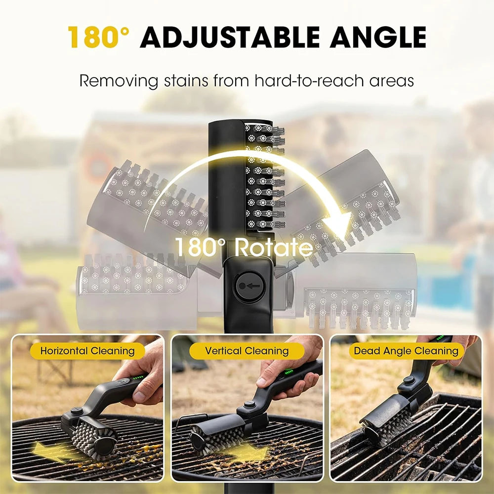 Rechargeable Electric Grill Brush with Adjustable Angle – Stainless Steel BBQ Cleaning Brush – Ideal for Cleaning Grill Grates & Barbecues