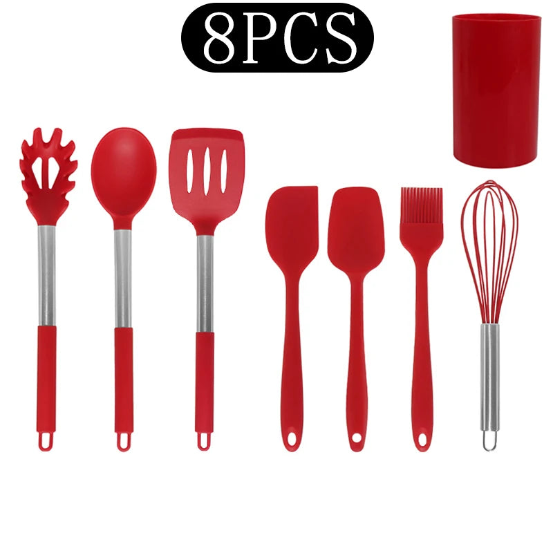 Silicone Kitchen Utensils Set with Stainless Steel Handles – Non-Stick, Heat-Resistant Cooking  Kitchen Utensils for Everyday Cooking & Baking, Available in 4 Colours & Multiple Set Sizes