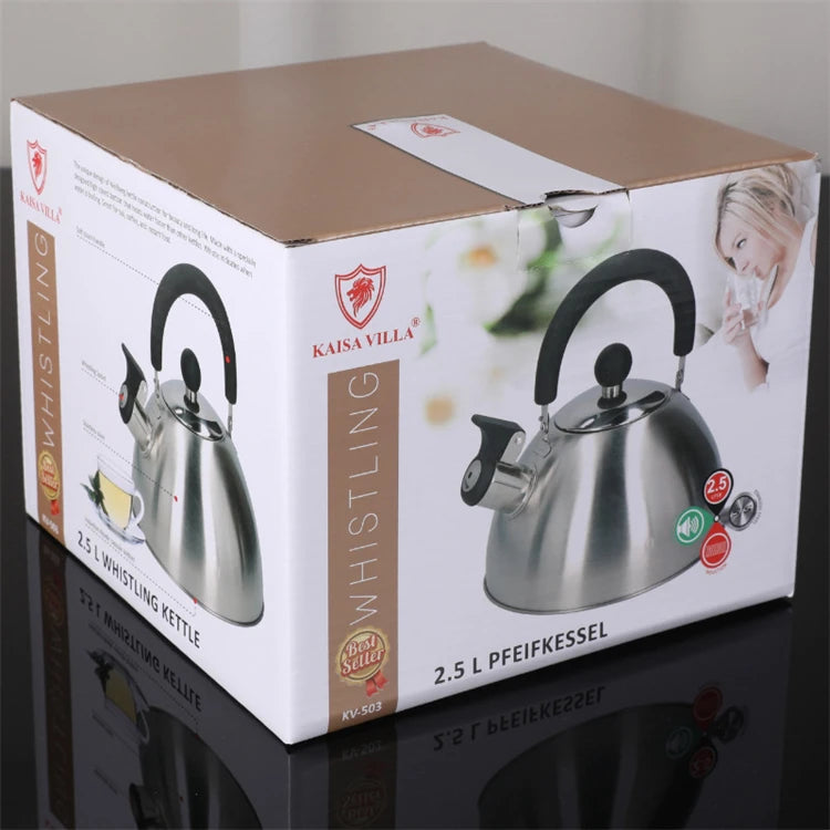 2.5L 304 Stainless Steel Whistling Tea Kettle with Heat Resistant Handle – Stove Top Teapot – Best for Boiling Water for Tea & Coffee – Suitable for Gas, Electric & Induction Hobs