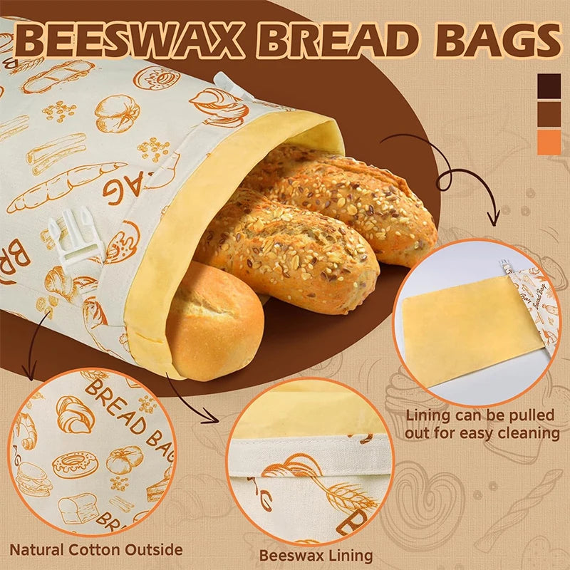 Reusable Beeswax Sourdough Bread Bag – Large Cotton & Linen Bread Storage Bag – Best for Homemade Sourdough & Loaves