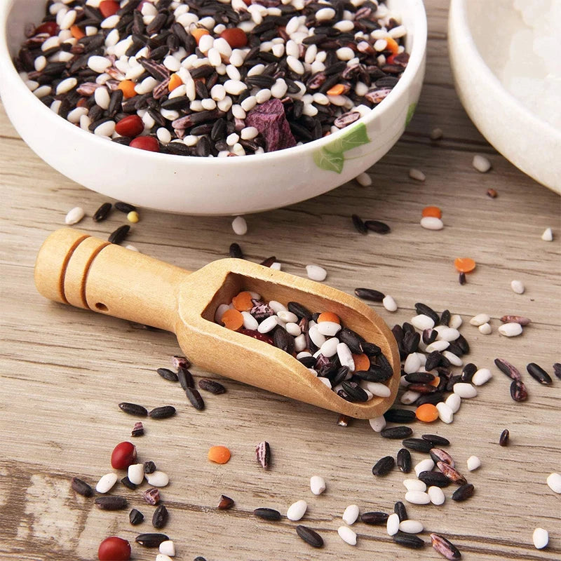 2 Piece Mini Beech Wood Spoons – Small Wooden Spice, Salt & Sugar Scoops – Best for Spice Jars, Salt Pigs & Condiments – Available in Red, Brown & Silver Colours