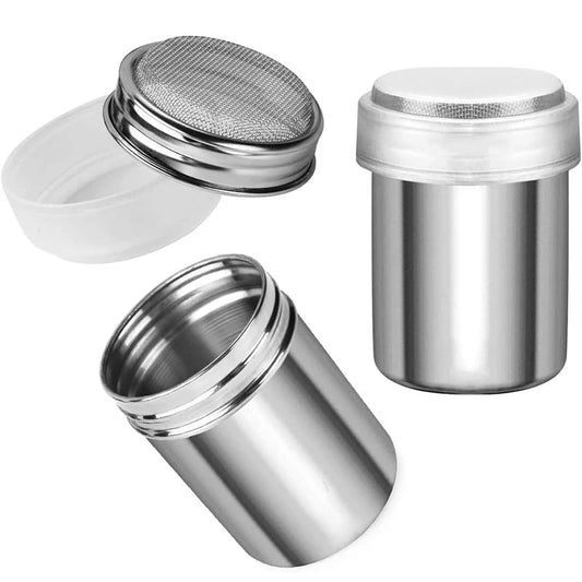 Stainless Steel Icing Sugar Shaker with Lid – Fine Mesh Powder Duster & Dredger – Great for Dusting Icing Sugar, Cocoa & Cinnamon – Available in 1 & 2 Pieces