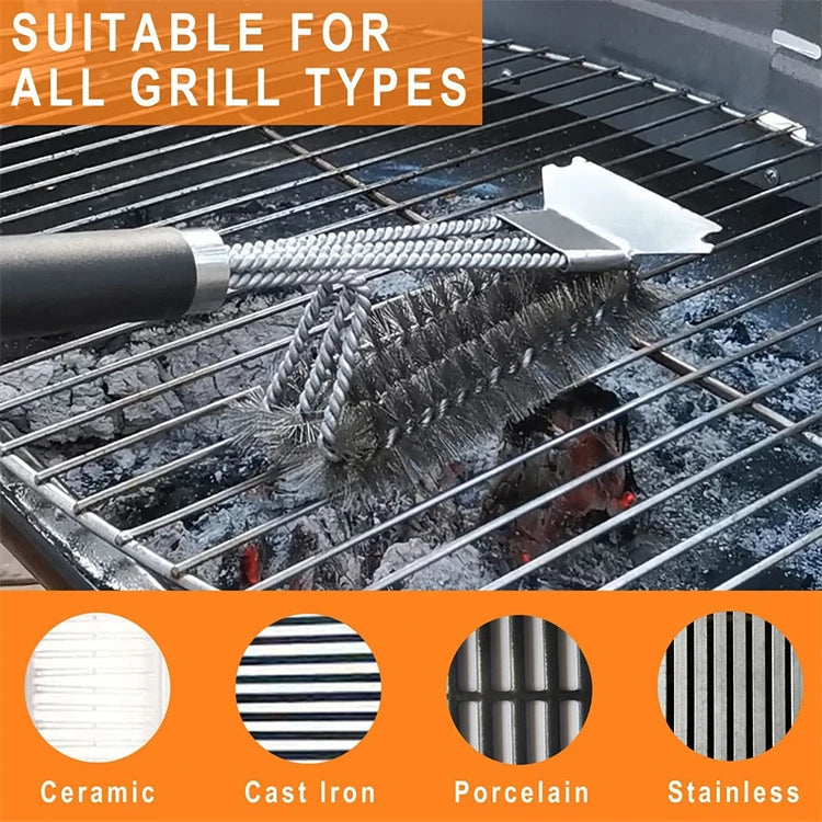 Stainless Steel Grill Brush and Scraper with Long Handle