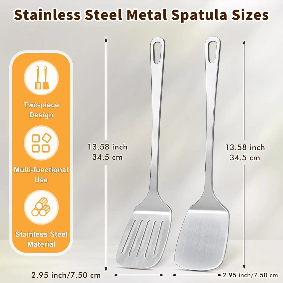Stainless Steel Spatula Set – Solid & Slotted Metal Turners – Ideal for Fish, Eggs, Burgers & Pancakes – Available as a 2-Piece Set or Single