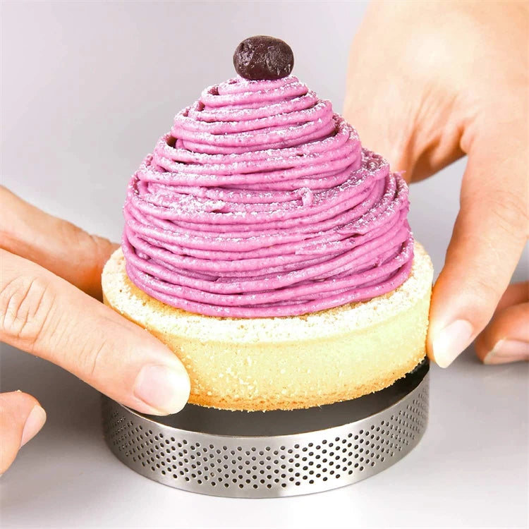 12 Piece Perforated Stainless Steel Tart Rings – Non-Stick Round Cake & Mousse Rings – Ideal for Tarts, Mousse Cakes & Desserts