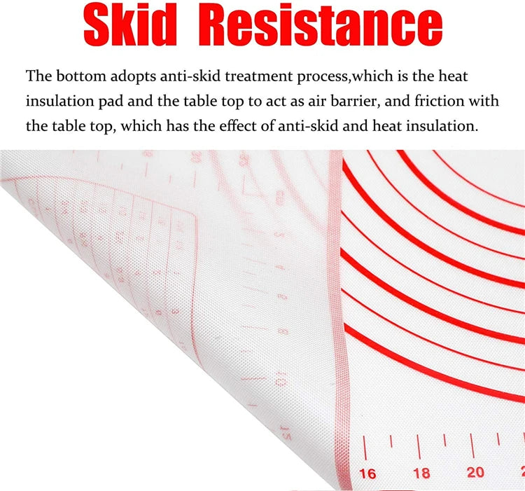 Thick Silicone Baking Mat with Measurements & Raised Edges – Reusable Non-Stick Pastry & Dough Rolling Mat – Great for Kneading, Rolling & Baking – Available in Red & Black Colours