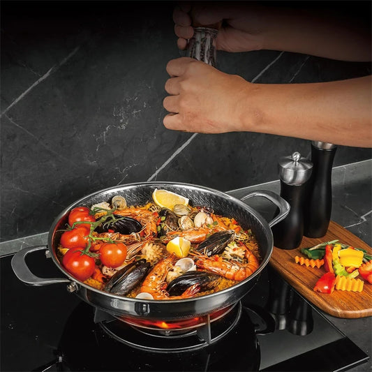 Honeycomb Tri-Ply Stainless Steel Skillet / Paella Pan – Non-Stick Frying Pan with Glass Lid Perfect for Searing, Stir-Frying & One-Pan Meals or preparing paella, Available in 26cm, 28cm, 30cm, 32cm