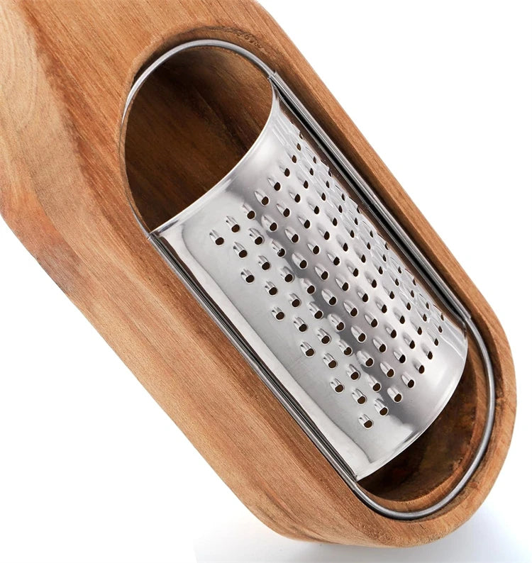 Stainless Steel Cheese Grater with Wooden Container