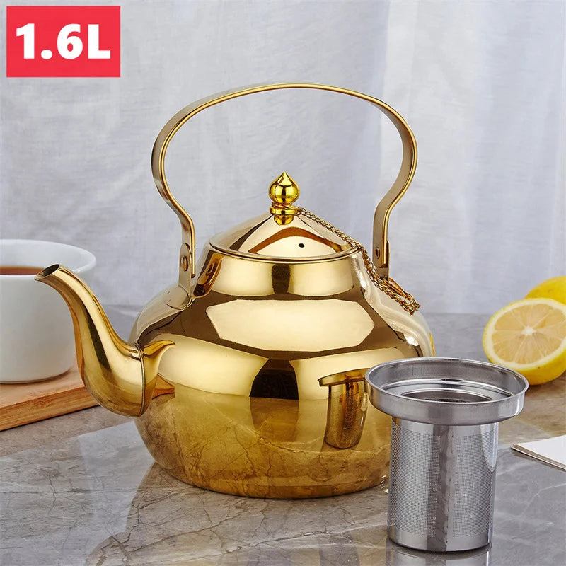 Golden Stainless Steel Kettle with Infuser – Multi-Use for Tea, Coffee, Oils Storage, Clear Soups & Baby Food Prep ,Home & Office Kitchenware 