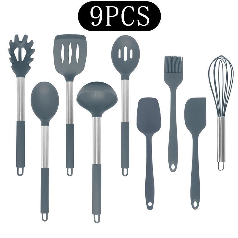 Silicone Kitchen Utensils Set with Stainless Steel Handles – Non-Stick, Heat-Resistant Cooking  Kitchen Utensils for Everyday Cooking & Baking, Available in 4 Colours & Multiple Set Sizes