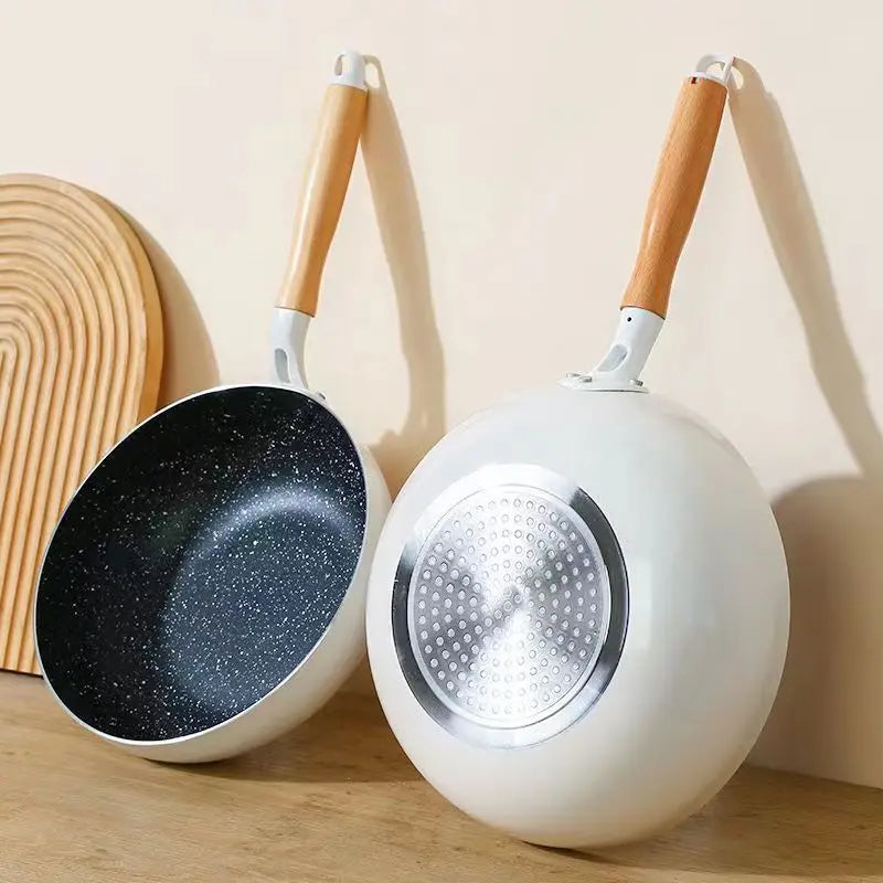Non-Stick Wok Frying Pan with Wooden Handle – Deep Skillet for Stir-Fries, Sautéing, Frying, Noodles, One-Pan Meals, Steak, Eggs, Pancakes & Daily Cooking  – Induction & Gas Stove Compatible – Available in 20cm, 24cm, 26cm & 28cm