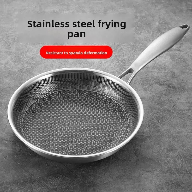 Honeycomb Stainless Steel Frying Pan – Uncoated 304 Stainless Steel, Three-Layer Thick-Bottomed Design for Even Heat Distribution – Non-Stick Surface Ideal for Searing, Sautéing, Stir-Frying, Frying Eggs, Omelettes, Steaks & Daily Cooking