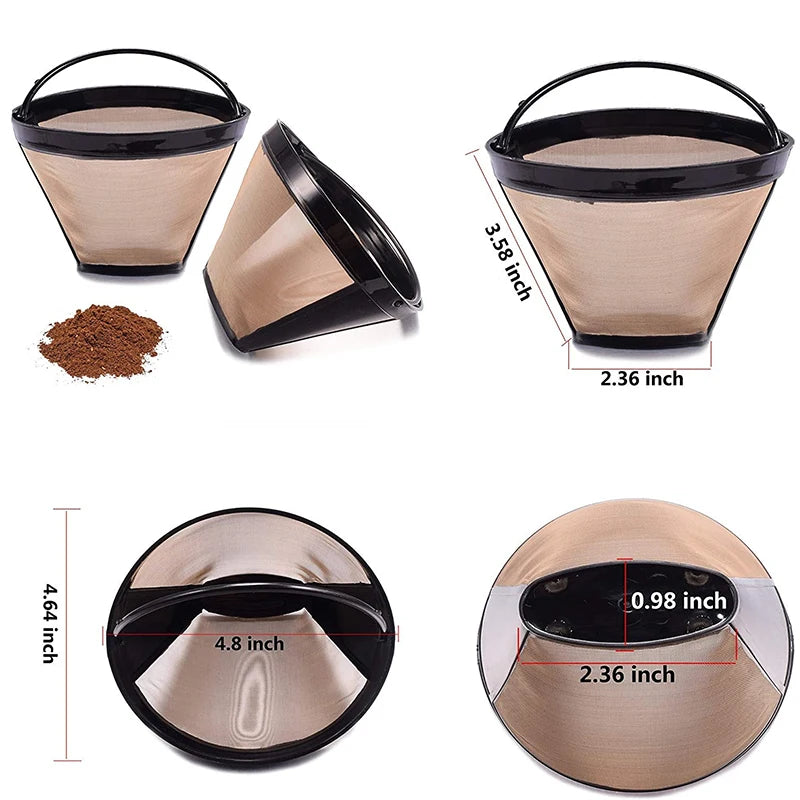 Reusable Stainless Steel Coffee Filter Cone – Permanent Basket Filter for Coffee Makers – Perfect for Everyday Filter Coffee – Available in 1 Piece & 2 Pieces