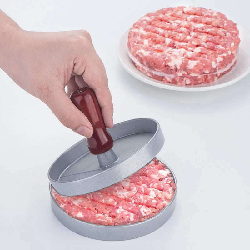 Non-Stick Burger Press with Wax Papers – Aluminium Round Patty Maker with Removable Handle – Ideal for BBQ Burgers & Meat Pies – Available in Black & Red Colours