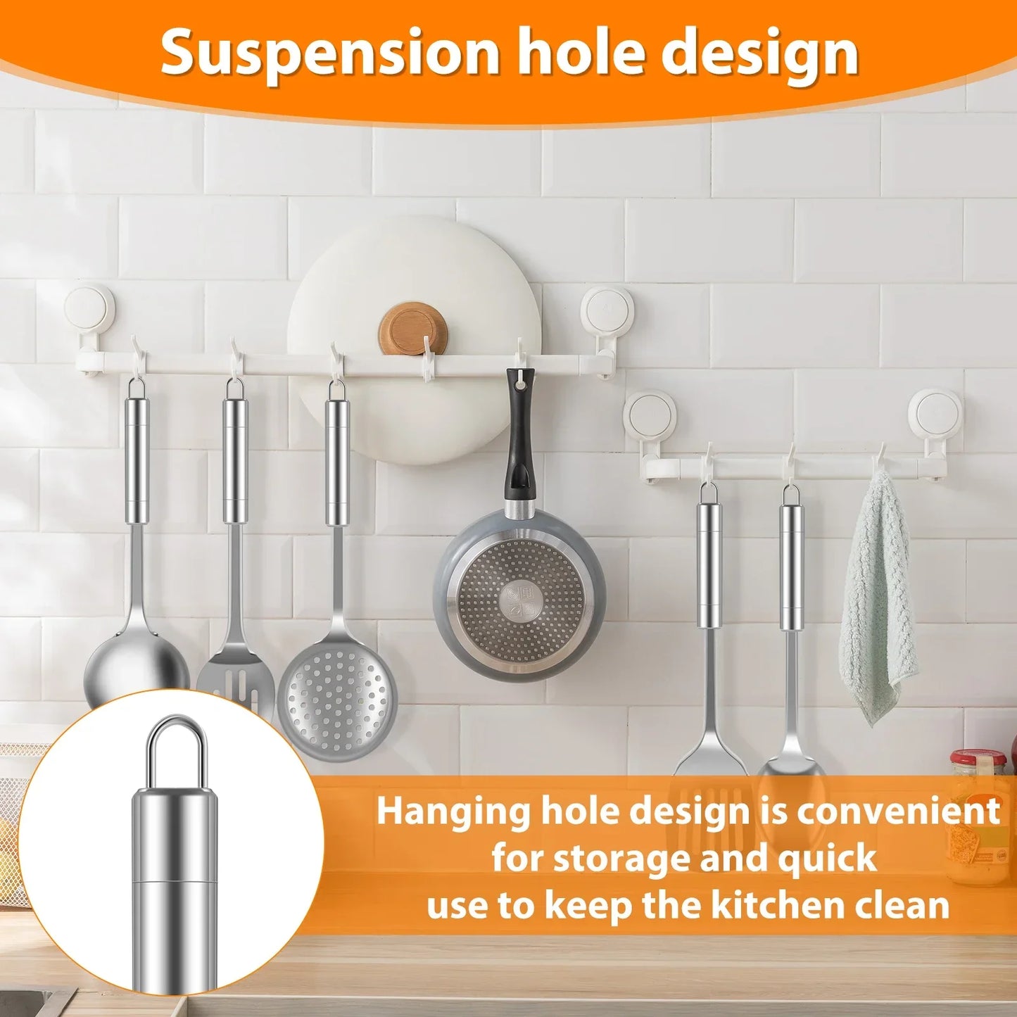 5-Piece Stainless Steel Kitchen Utensils Set – Heat-Resistant Spoons and Spatula with Hanging Hole