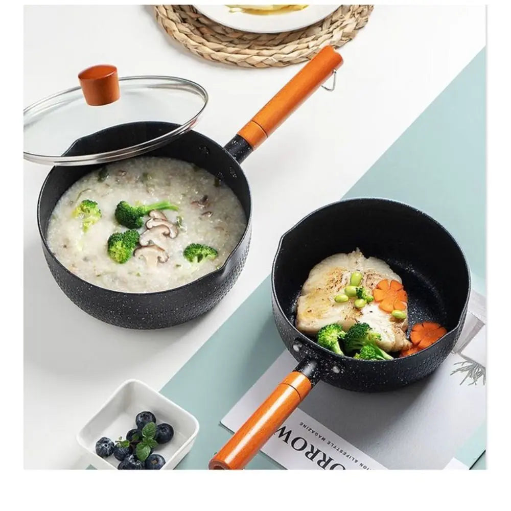 Non-Stick Iron Saucepan with Wooden Handle – Omelette, Egg & Pasta Pot – Ideal for Eggs, Pasta & Sauces – Available in 16cm, 18cm, 20cm & 22cm