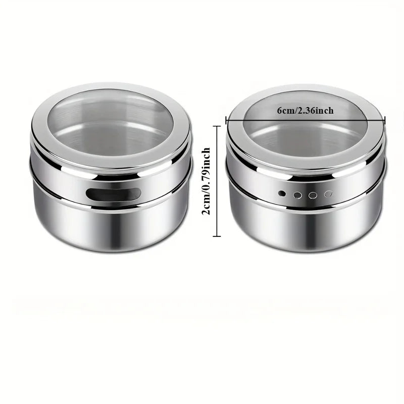 Magnetic Spice Rack Set with Steel Tin Jars – Fridge Side Spice Organiser with Clear Shaker Lids – Perfect for Saving Kitchen Space