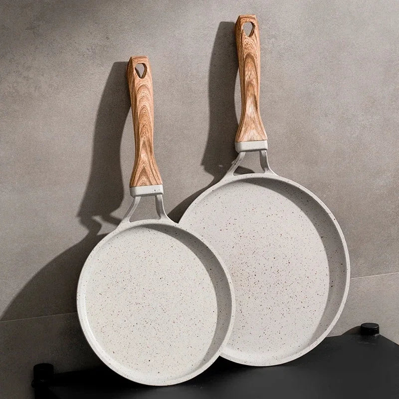 Maifan Stone Non-Stick Crepe & Pancake Pan with Wooden Handle(20/24/28cm) – Flat Pan  Ideal for Pancakes, Crepes & Everyday Cooking , Induction & Gas Compatible