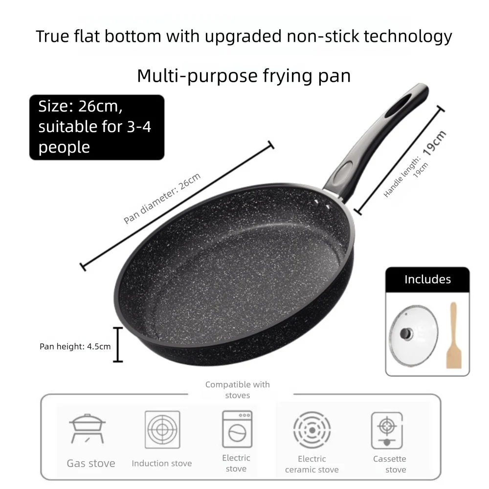 Maifan Stone Non-Stick Frying Pan with Glass Lid – Multi-Purpose  Skillet for Steaks, Eggs, Pancakes & Daily Cooking – Durable Even-Heat Cookware Available in 22cm, 24cm, 26cm & 28cm Sizes (With Lid or No Lid Options