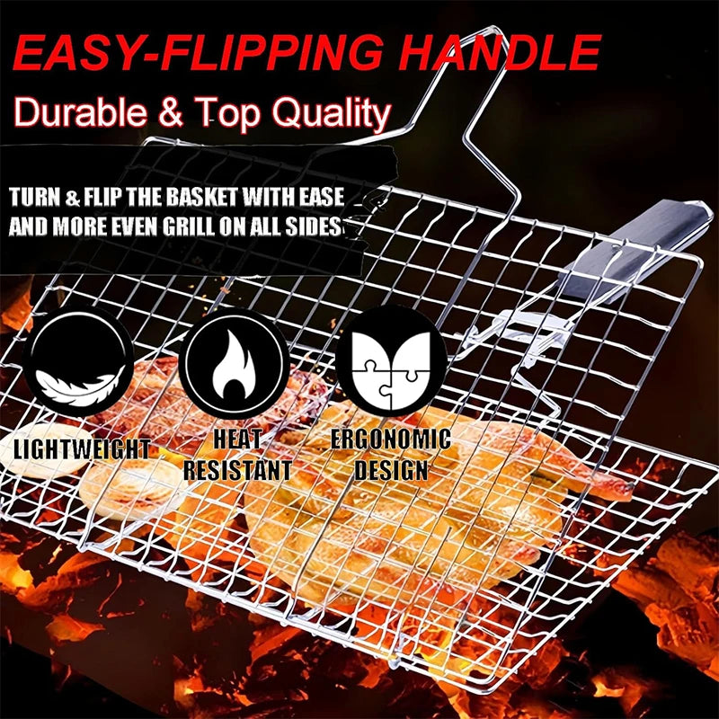 Foldable Stainless Steel BBQ Grill Basket