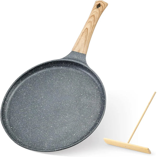 Granite-Coated Non-Stick Griddle Pan with Spreader – Ideal for Flatbreads, Crepes, Pancakes, Tortillas, Eggs, Omelettes, Parathas, Roti, French Toast, Wraps, Tawa-Fried Fish, Quesadillas & Dosa – Available in 24cm Size in Light Grey