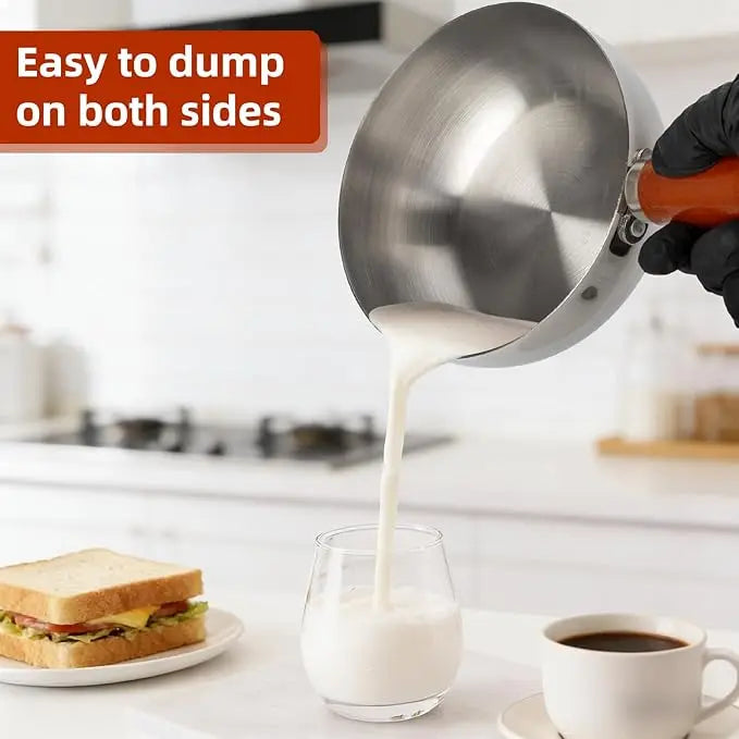 Stainless Steel Milk Pan with Wooden Handle – Induction Saucepan with Non-Slip Base – Great for Milk, Porridge & Sauces – Available in 14cm & 17cm