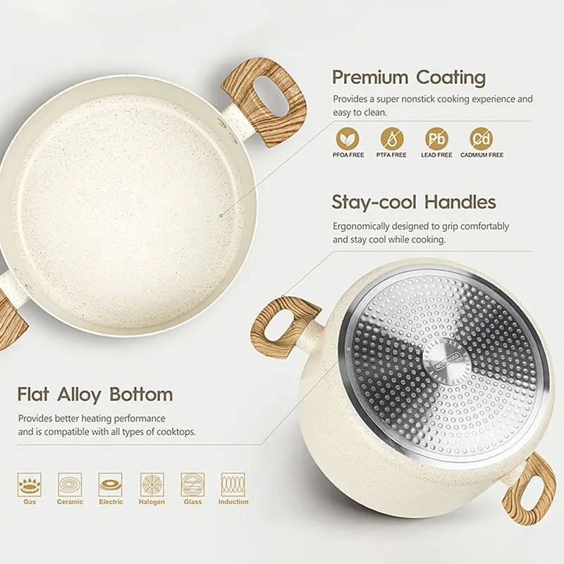 Stock Pot with Glass Lid & Wooden Handles-Available in Black & White Colour  – Capacity: 5L